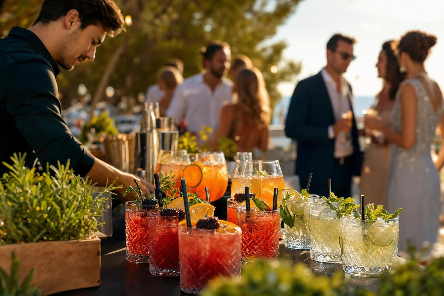 Barmen priprema craft koktel na ljetnom eventu u Istri